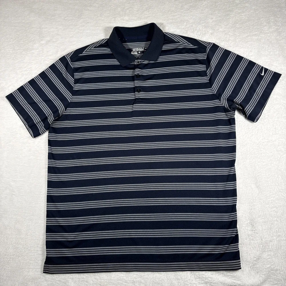 NIKE GOLF Men's Navy Blue/White Stripe SS Shirt Tour Peformance Fri-Fit  Size XL